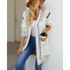 image:imagechouyatou Womens Color Block Vertical Striped Open Front Y2k Graffiti Print Fake Pocket Long Cardigan SweaterWhite
