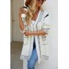 image:imagechouyatou Womens Color Block Vertical Striped Open Front Y2k Graffiti Print Fake Pocket Long Cardigan SweaterWhite