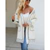 image:imagechouyatou Womens Color Block Vertical Striped Open Front Y2k Graffiti Print Fake Pocket Long Cardigan SweaterWhite