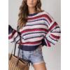 image:imagechouyatou Womens Contrast Color Striped Pullover Sweater Crewneck Chunky Knit Jumper Tops 2025 Fall OutfitsRed
