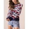 image:imagechouyatou Womens Contrast Color Striped Pullover Sweater Crewneck Chunky Knit Jumper Tops 2025 Fall OutfitsRed