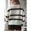 image:imagechouyatou Womens Contrast Color Striped Sweater Sexy VNeck Lantern Sleeve Pullover Jumper TopsGreen