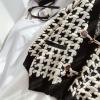 image:imagechouyatou Womens Cute Houndstooth Plaid Horn Button Color Block Knitted Cardigan Sweaters with PocketsBlack