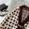 image:imagechouyatou Womens Cute Houndstooth Plaid Horn Button Color Block Knitted Cardigan Sweaters with PocketsCoffee