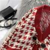 image:imagechouyatou Womens Cute Houndstooth Plaid Horn Button Color Block Knitted Cardigan Sweaters with PocketsRed