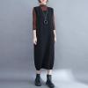image:imagechouyatou Womens Cute Sleeveless Overall Knit Sweater Dress Jumper Midi Crewneck Maxi Long Tank DressBlack