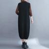 image:imagechouyatou Womens Cute Sleeveless Overall Knit Sweater Dress Jumper Midi Crewneck Maxi Long Tank DressBlack