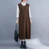 image:imagechouyatou Womens Cute Sleeveless Overall Knit Sweater Dress Jumper Midi Crewneck Maxi Long Tank DressBrown