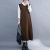 image:imagechouyatou Womens Cute Sleeveless Overall Knit Sweater Dress Jumper Midi Crewneck Maxi Long Tank DressBrown