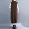 image:imagechouyatou Womens Cute Sleeveless Overall Knit Sweater Dress Jumper Midi Crewneck Maxi Long Tank DressBrown