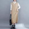 image:imagechouyatou Womens Cute Sleeveless Overall Knit Sweater Dress Jumper Midi Crewneck Maxi Long Tank DressKhaki