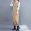 image:imagechouyatou Womens Cute Sleeveless Overall Knit Sweater Dress Jumper Midi Crewneck Maxi Long Tank DressKhaki