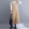 image:imagechouyatou Womens Cute Sleeveless Overall Knit Sweater Dress Jumper Midi Crewneck Maxi Long Tank DressKhaki