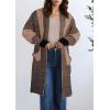 image:imagechouyatou Womens Diagonal Stripe Midi Long Cardigan Sweaters Open Front Color Block Chunky Knit CoatiganBrown