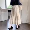 image:imagechouyatou Womens Elastic High Waist Velvet Skirt Cute Pleated A Line Flared Midi Tiered Skirt with BowknotApricot