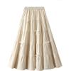 image:imagechouyatou Womens Elastic High Waist Velvet Skirt Cute Pleated A Line Flared Midi Tiered Skirt with BowknotApricot