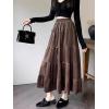 image:imagechouyatou Womens Elastic High Waist Velvet Skirt Cute Pleated A Line Flared Midi Tiered Skirt with BowknotBrown