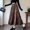 image:imagechouyatou Womens Elastic High Waist Velvet Skirt Cute Pleated A Line Flared Midi Tiered Skirt with BowknotBrown
