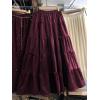 image:imagechouyatou Womens Elastic High Waist Velvet Skirt Cute Pleated A Line Flared Midi Tiered Skirt with BowknotBurgundy