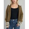 image:imagechouyatou Womens Fall Contrast Color Sweater Cardigan Sailor Collar Zip Up Cropped Cardigan JacketBrown