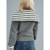 image:imagechouyatou Womens Fall Contrast Color Sweater Cardigan Sailor Collar Zip Up Cropped Cardigan JacketGrey