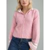 image:imagechouyatou Womens Fall Contrast Color Sweater Cardigan Sailor Collar Zip Up Cropped Cardigan JacketPink