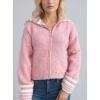 image:imagechouyatou Womens Fall Contrast Color Sweater Cardigan Sailor Collar Zip Up Cropped Cardigan JacketPink