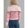 image:imagechouyatou Womens Fall Contrast Color Sweater Cardigan Sailor Collar Zip Up Cropped Cardigan JacketPink