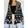 image:imagechouyatou Womens Fall Geometric Pattern Sweater Cardigan Shawl Collar Chunky Knit Coatigan with PocketsBlack