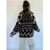 image:imagechouyatou Womens Fall Geometric Pattern Sweater Cardigan Shawl Collar Chunky Knit Coatigan with PocketsBlack
