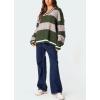 image:imagechouyatou Womens Fall Knitwear 2025 VNeck Pullover Sweater Color Block Cable Knit Sweaters Jumper TopsArmy Green