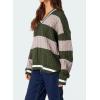 image:imagechouyatou Womens Fall Knitwear 2025 VNeck Pullover Sweater Color Block Cable Knit Sweaters Jumper TopsArmy Green