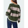 image:imagechouyatou Womens Fall Knitwear 2025 VNeck Pullover Sweater Color Block Cable Knit Sweaters Jumper TopsArmy Green