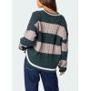 image:imagechouyatou Womens Fall Knitwear 2025 VNeck Pullover Sweater Color Block Cable Knit Sweaters Jumper TopsBlackish Green