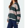 image:imagechouyatou Womens Fall Knitwear 2025 VNeck Pullover Sweater Color Block Cable Knit Sweaters Jumper TopsBlackish Green