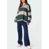 image:imagechouyatou Womens Fall Knitwear 2025 VNeck Pullover Sweater Color Block Cable Knit Sweaters Jumper TopsBlackish Green