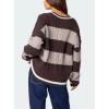 image:imagechouyatou Womens Fall Knitwear 2025 VNeck Pullover Sweater Color Block Cable Knit Sweaters Jumper TopsCoffee