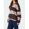 image:imagechouyatou Womens Fall Knitwear 2025 VNeck Pullover Sweater Color Block Cable Knit Sweaters Jumper TopsCoffee