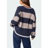 image:imagechouyatou Womens Fall Knitwear 2025 VNeck Pullover Sweater Color Block Cable Knit Sweaters Jumper TopsNavy Blue