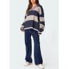 image:imagechouyatou Womens Fall Knitwear 2025 VNeck Pullover Sweater Color Block Cable Knit Sweaters Jumper TopsNavy Blue