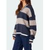 image:imagechouyatou Womens Fall Knitwear 2025 VNeck Pullover Sweater Color Block Cable Knit Sweaters Jumper TopsNavy Blue