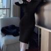 image:imagechouyatou Womens Fall Sexy Bodycon Pencil Turtleneck Cable Knit Midi Sweater Dress Pullover Sweater DressBlack