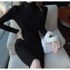 image:imagechouyatou Womens Fall Sexy Bodycon Pencil Turtleneck Cable Knit Midi Sweater Dress Pullover Sweater DressBlack