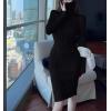 image:imagechouyatou Womens Fall Sexy Bodycon Pencil Turtleneck Cable Knit Midi Sweater Dress Pullover Sweater DressBlack