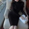 image:imagechouyatou Womens Fall Sexy Bodycon Pencil Turtleneck Cable Knit Midi Sweater Dress Pullover Sweater DressBlack