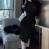 image:imagechouyatou Womens Fall Sexy Bodycon Pencil Turtleneck Cable Knit Midi Sweater Dress Pullover Sweater DressBlack