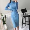 image:imagechouyatou Womens Fall Sexy Bodycon Pencil Turtleneck Cable Knit Midi Sweater Dress Pullover Sweater DressBlue