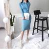 image:imagechouyatou Womens Fall Sexy Bodycon Pencil Turtleneck Cable Knit Midi Sweater Dress Pullover Sweater DressBlue