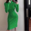 image:imagechouyatou Womens Fall Sexy Bodycon Pencil Turtleneck Cable Knit Midi Sweater Dress Pullover Sweater DressGreen