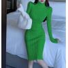 image:imagechouyatou Womens Fall Sexy Bodycon Pencil Turtleneck Cable Knit Midi Sweater Dress Pullover Sweater DressGreen